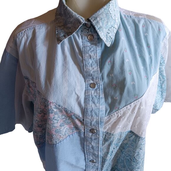 Vintage Women's Granny Blouse Top XL Handmade 1of1 Cottage Patchwork Lace Trim - Picture 1 of 7
